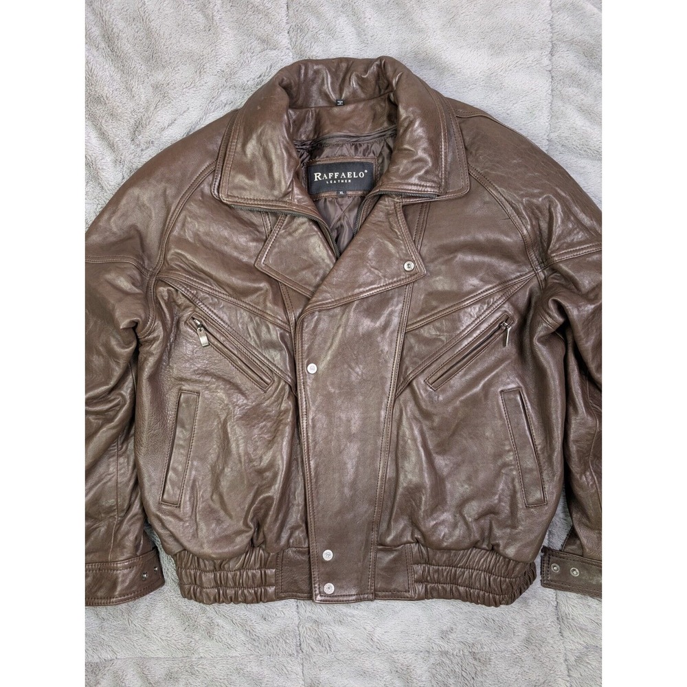 Vintage Raffaelo Mens XL Leather Bomber Jacket Removable Liner Coat 80s